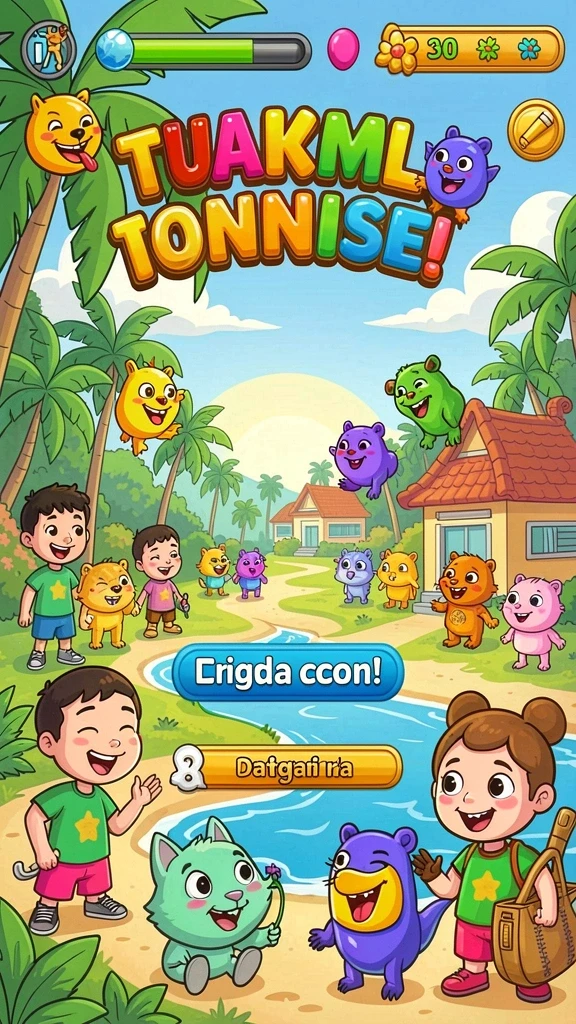 Tampilan utama game yang menarik dengan ikon karakter.